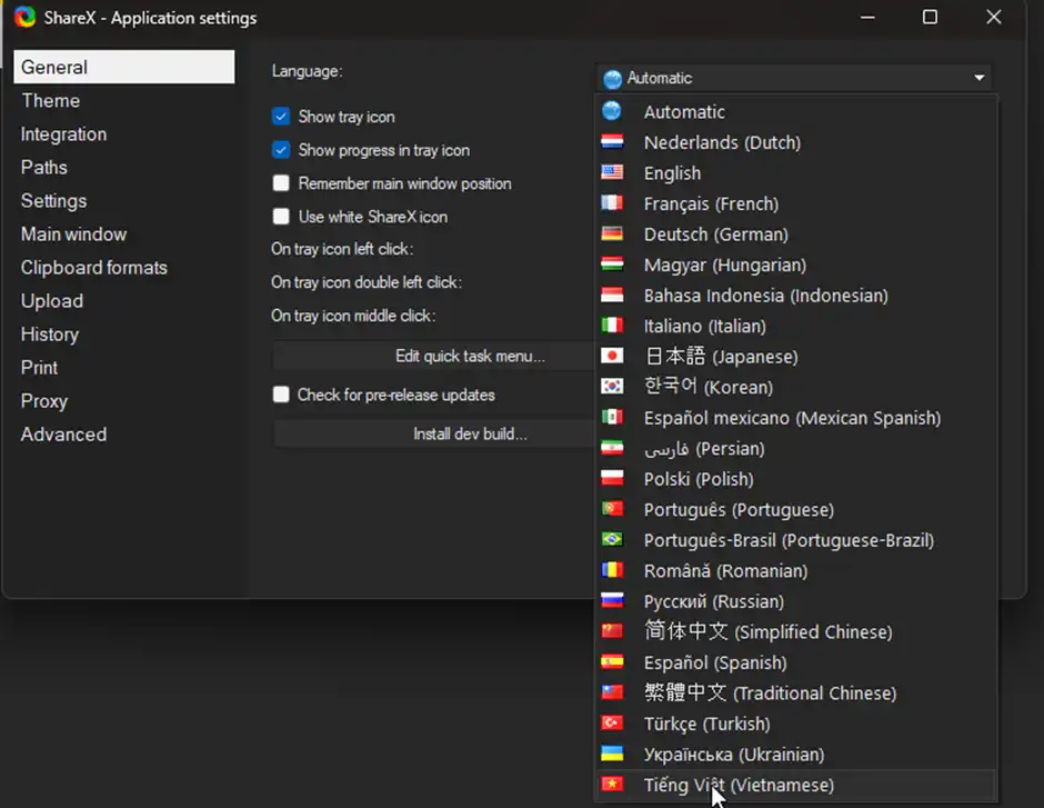 shareX setting language